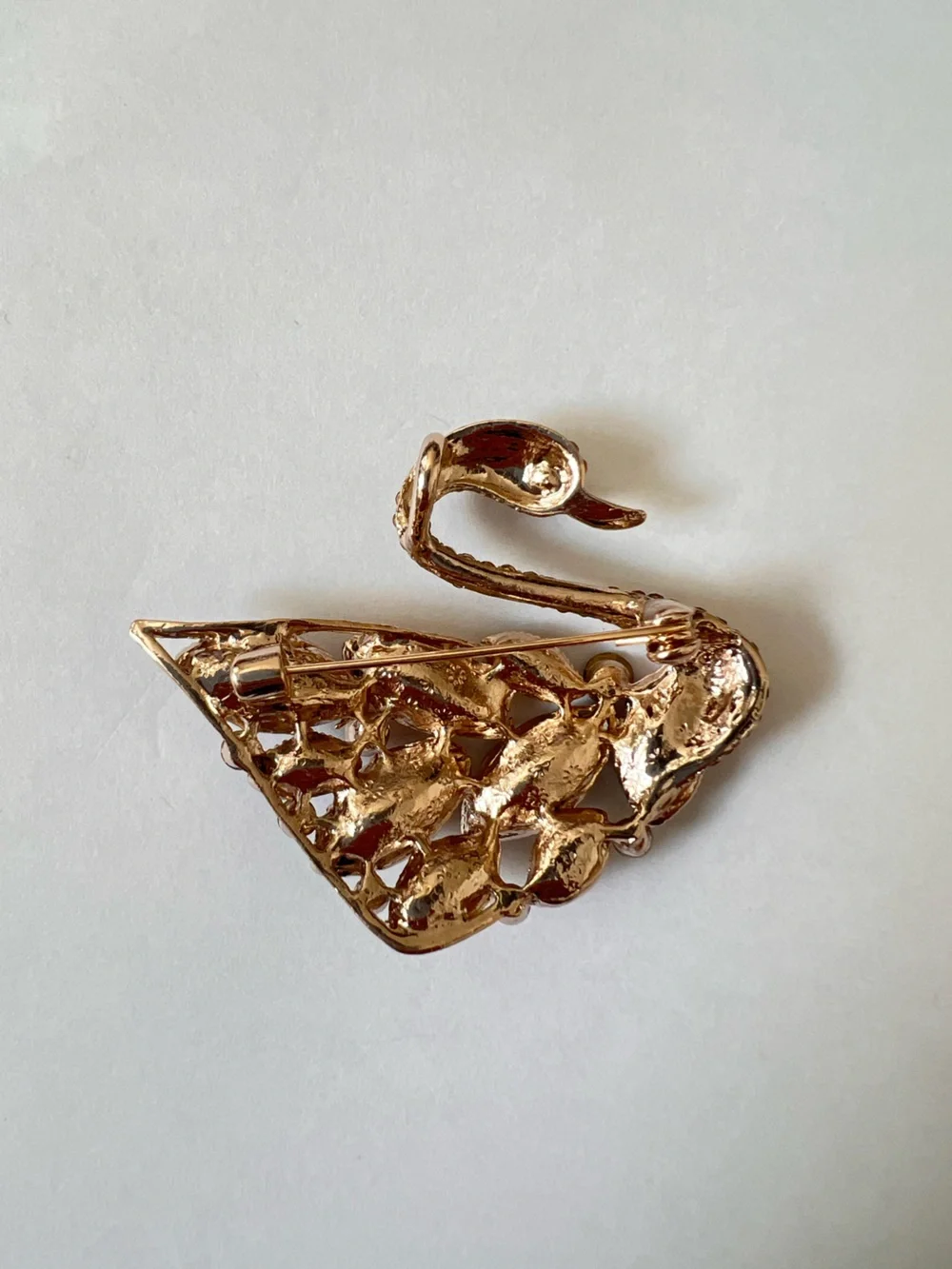 Swan Crystal Brooch Pin in Rose Gold with Multi-Colored Gems